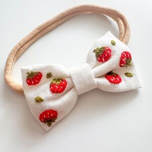 Embroidered Strawberry Hair Bow Headband for Baby Girls, New, Cottagecore